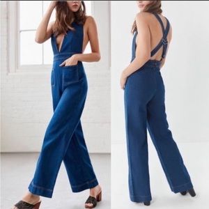BDG plunging V denim jumpsuit